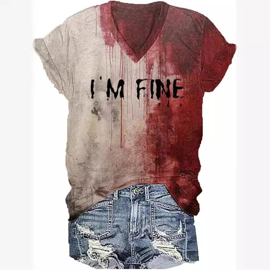 „I AM FINE” művészi graffiti stílusú piros kapucnis pulóver