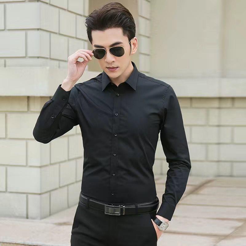 Férfi Fehér Hosszú Ujjú Slim Fit Ingek – Egyszínű, Mindenhez Passzol