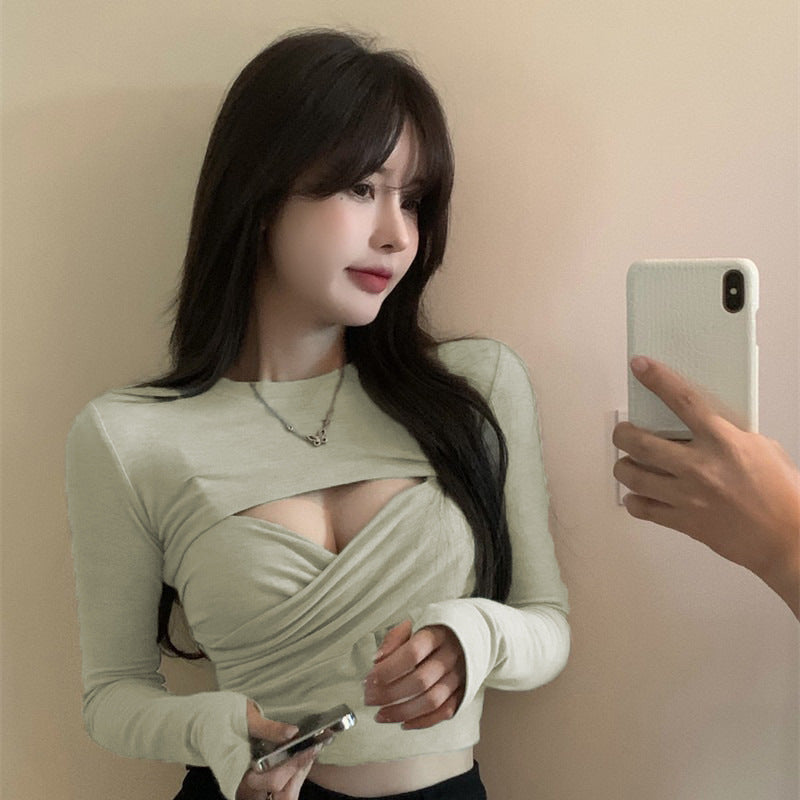 Szexi Pure Desire stílusú, vállpántos, dizájnos, titokzatos megjelenésű, „hot girl” hosszú ujjú póló