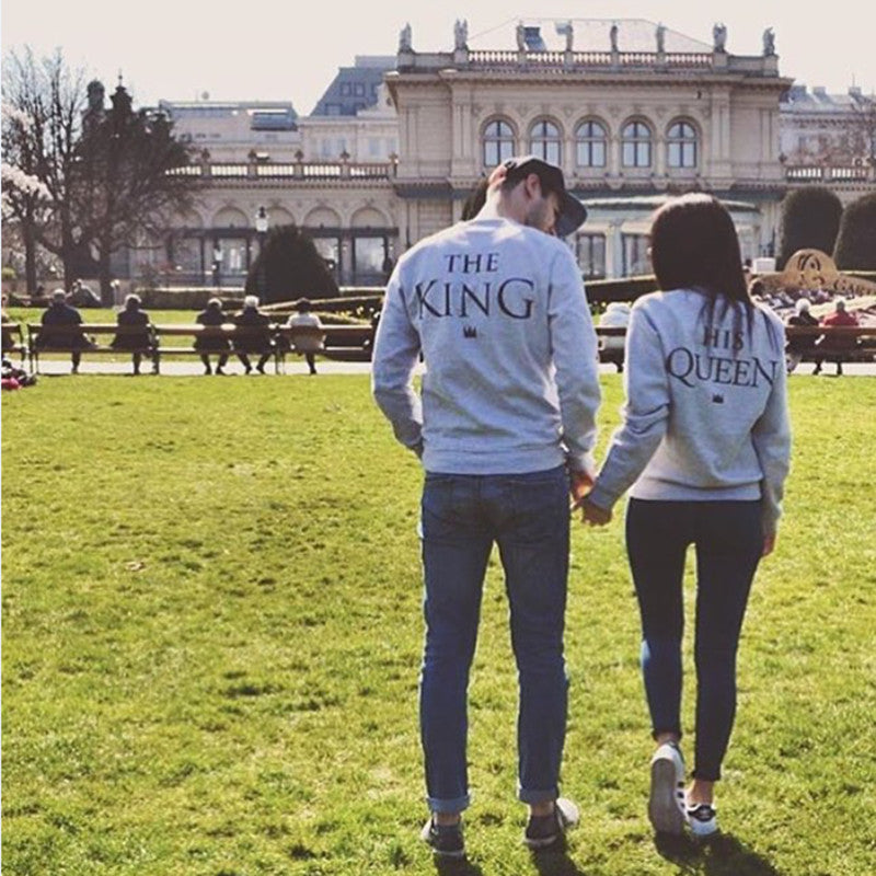 Angol ábécés King Queen feliratos kerek nyakú páros pulóver