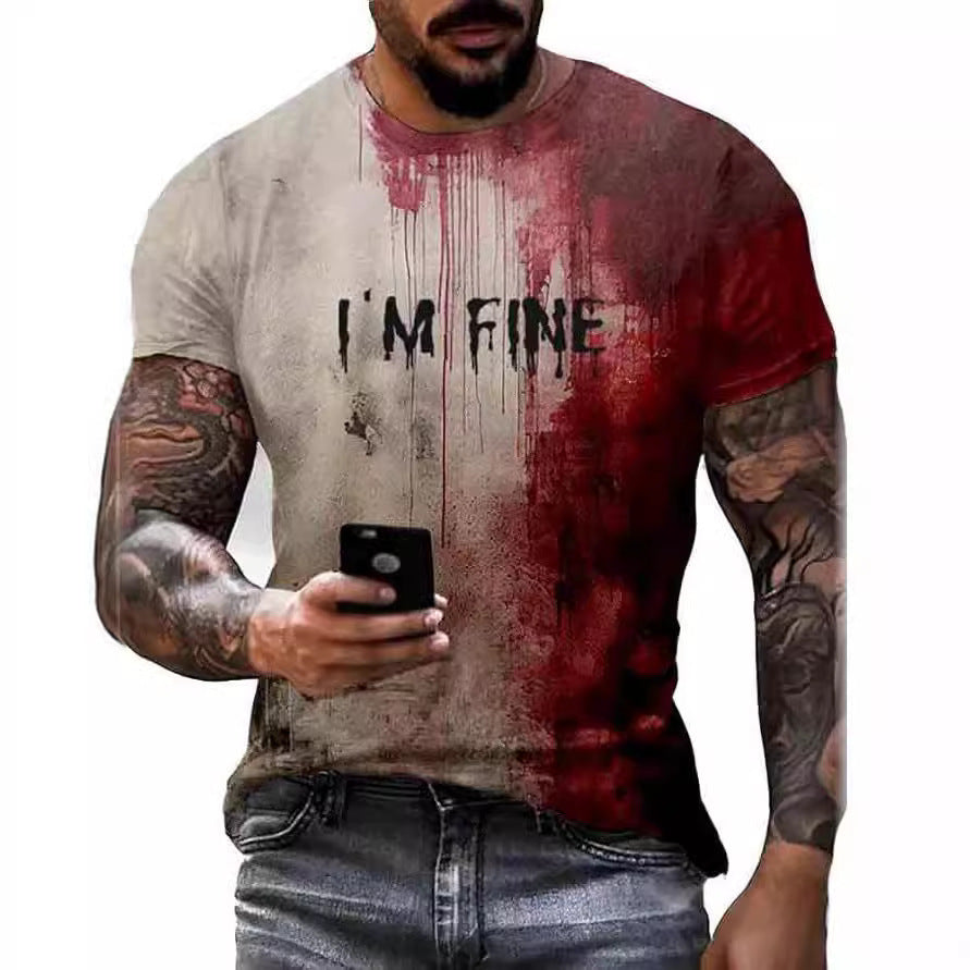 „I AM FINE” művészi graffiti stílusú piros kapucnis pulóver
