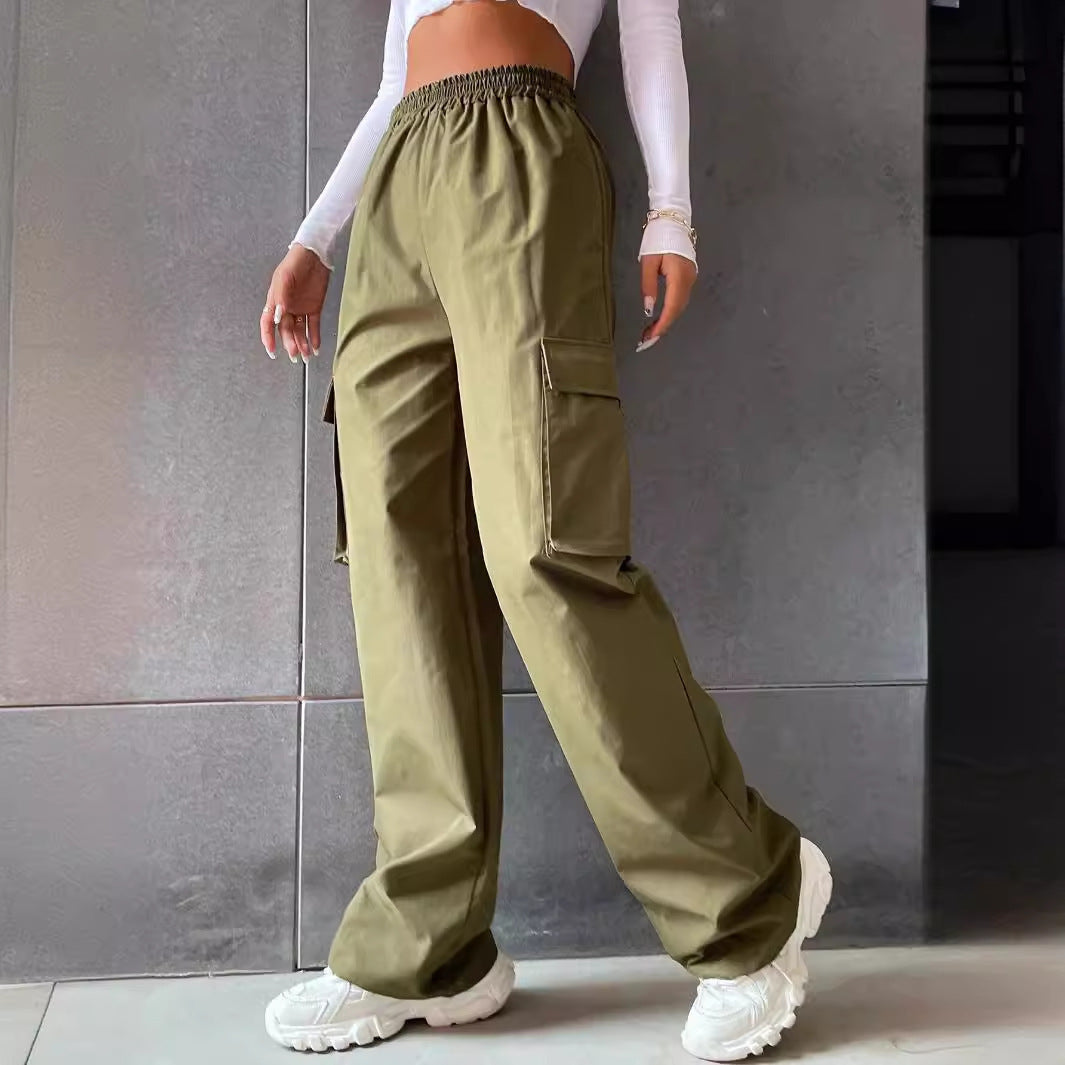 Női stílusú, casual nadrág magas derékkal, bő és egyenes szárakkal, légáteresztő, retro sportos fazonban