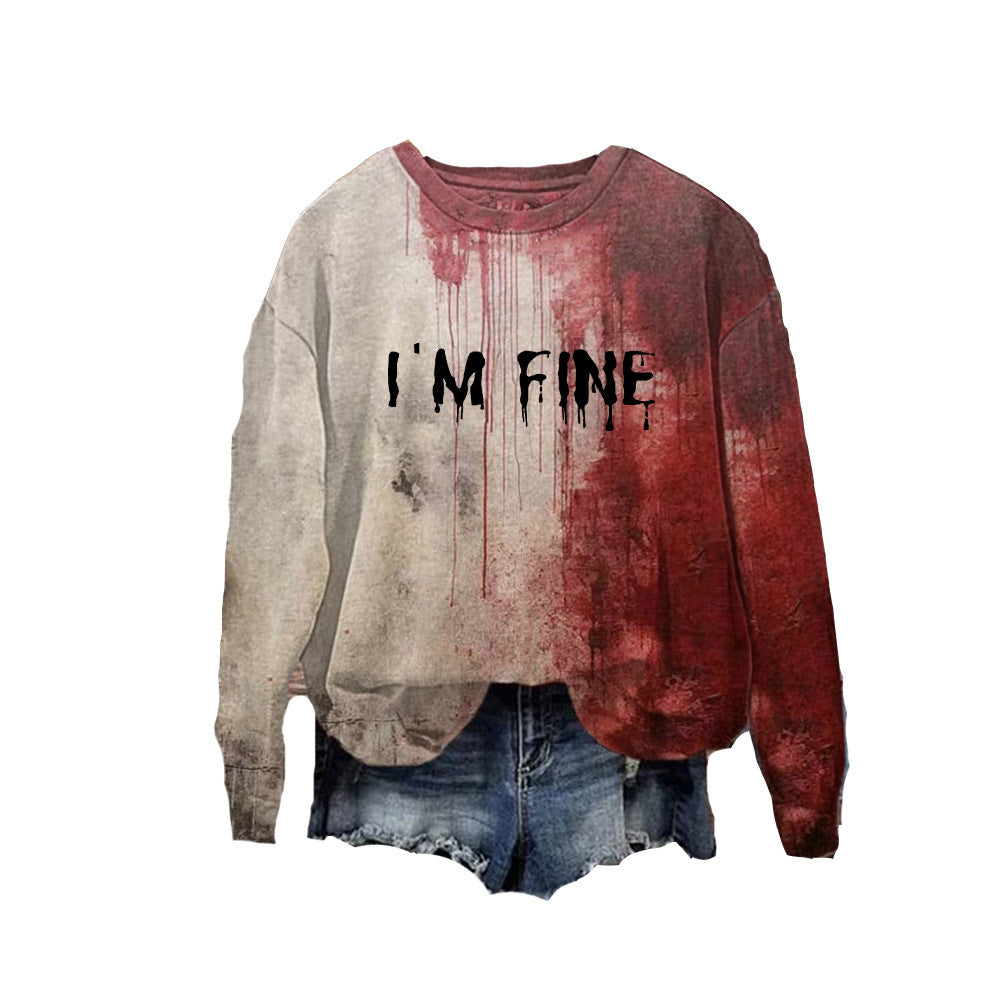 „I AM FINE” művészi graffiti stílusú piros kapucnis pulóver