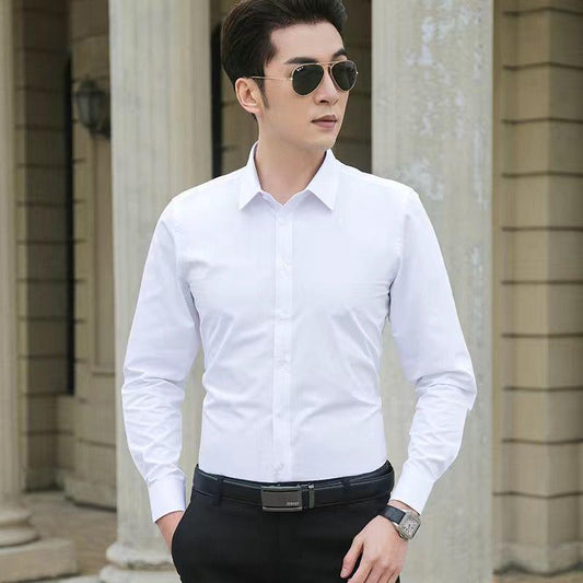 Férfi Fehér Hosszú Ujjú Slim Fit Ingek – Egyszínű, Mindenhez Passzol