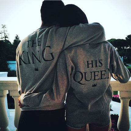 Angol ábécés King Queen feliratos kerek nyakú páros pulóver